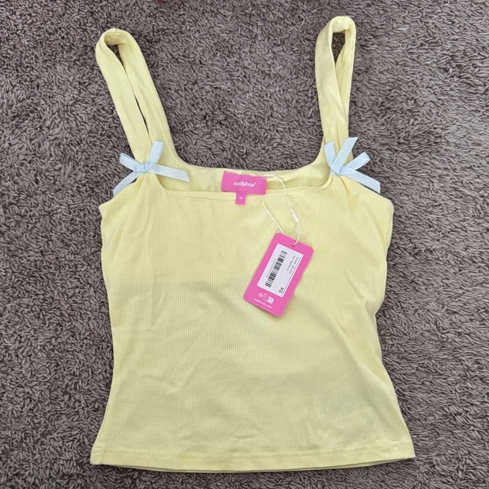 Light Yellow Tank Top with Blue Bow Accents